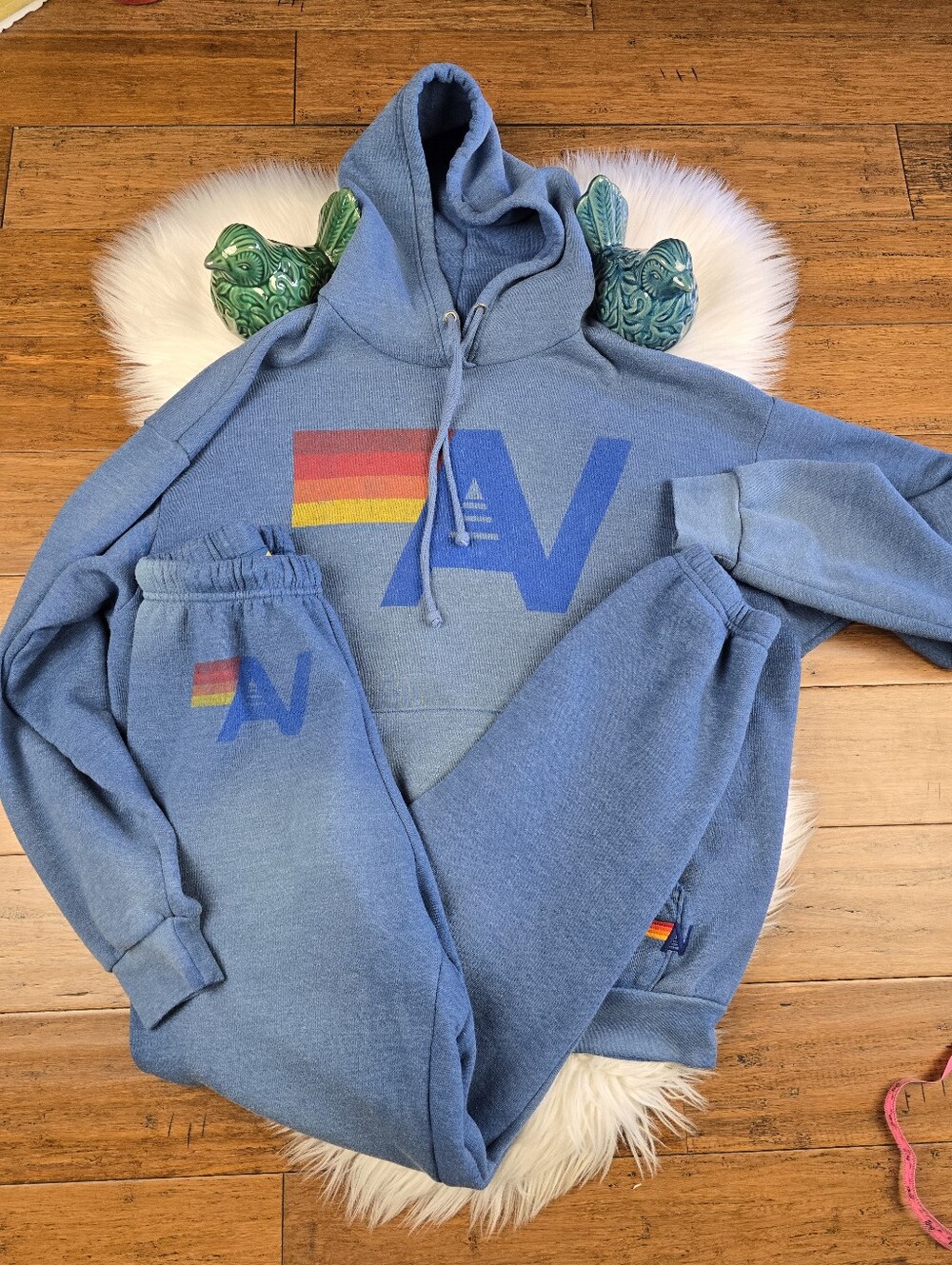 Aviator Nation Vintage Logo Blue Water Hoodie Sweatpants  Set Size Small